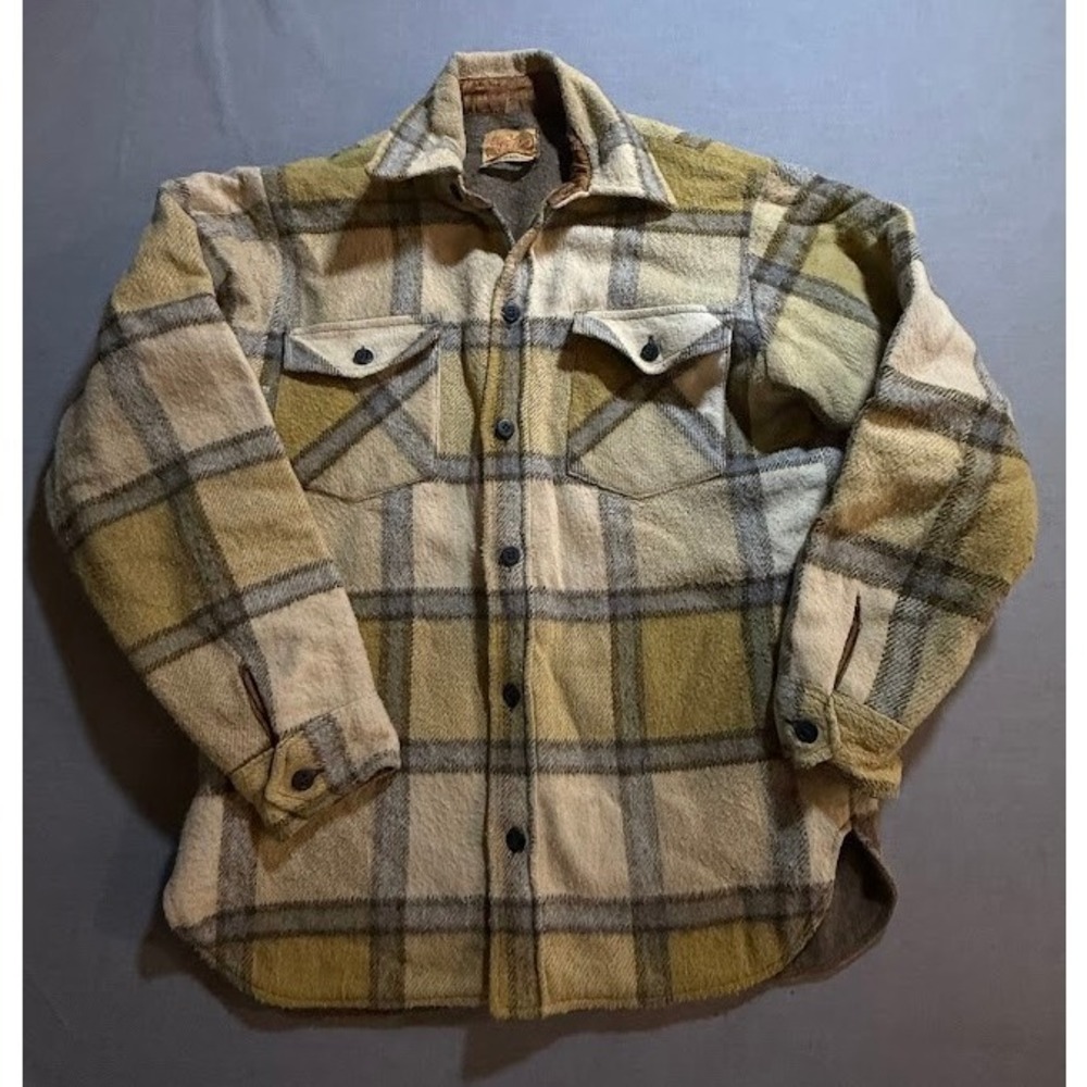 Vintage Oaklane Plaid Wool Blend Work Shirt Jacket Mens 46 L Made in Austria